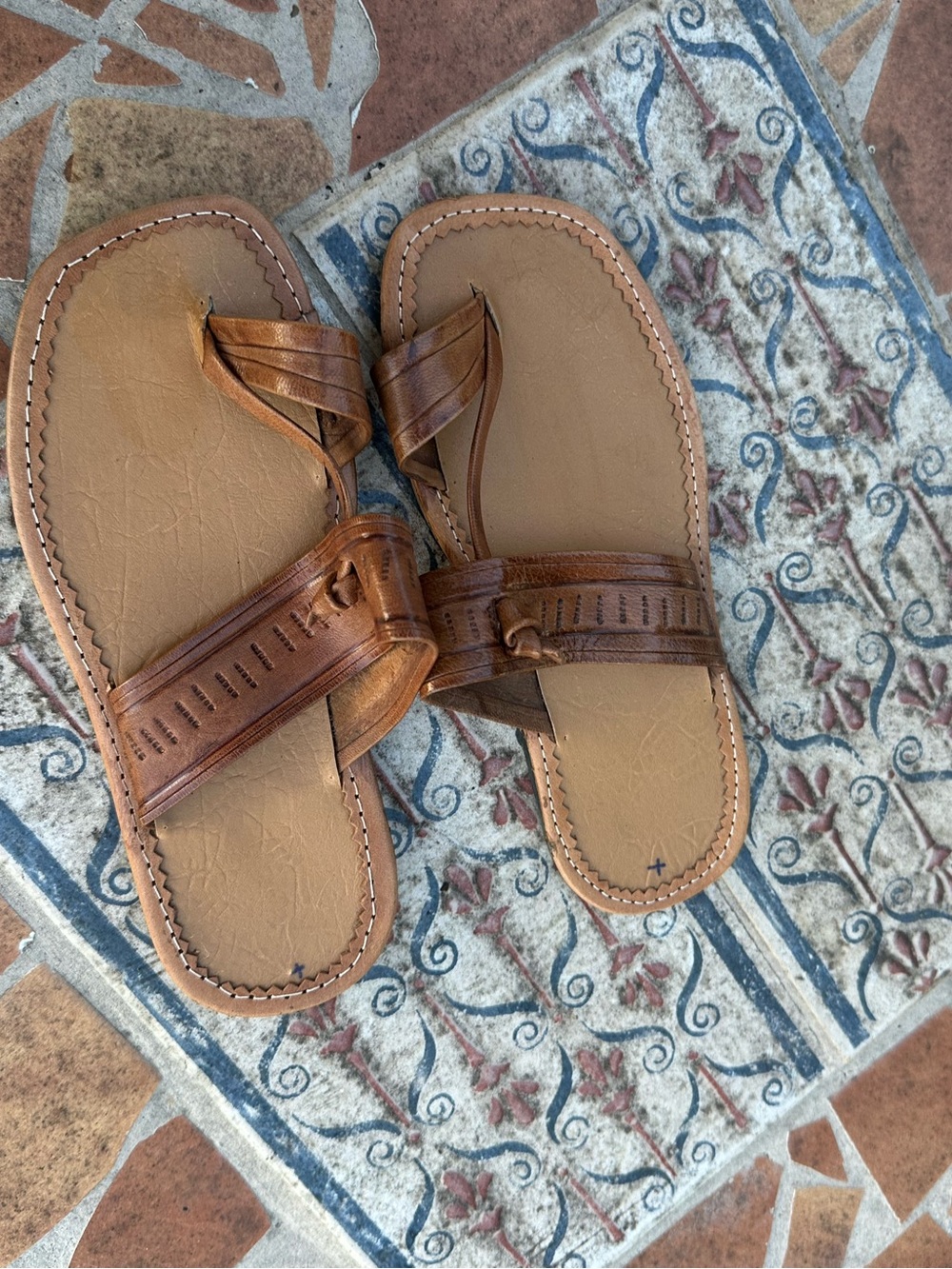 Handmade Leather Kolhapuri Toe-Ring Sandals Slides Brown Flat Unisex Approx Sz 8
